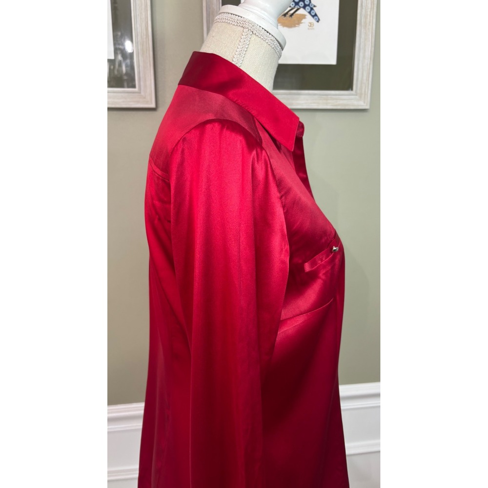 White House Black Market Red Silk Stretch Pintuck Pleated Button Up Blouse 8 - Picture 5 of 8